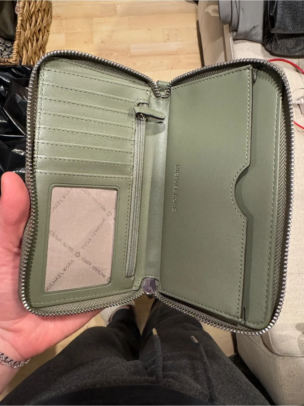 Michael Kors Olive Pebbled Leather Zip Wallet